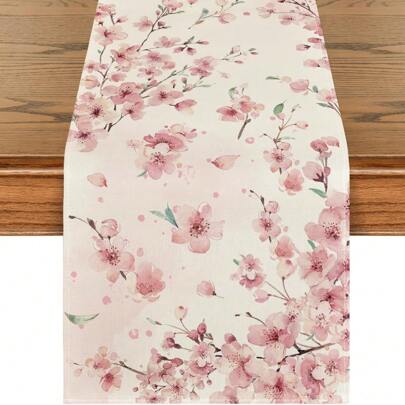 Floral Cherry Blossom Branch Summer Tablecloth, Seasonal Spring Kitchen Dining Table Decor For Home Party