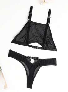 Lencería sexy para mujer, conjunto de 2 piezas de sujetador con embellecimiento de círculo en el cuello, de corte hueco, apta para uso en clubes nocturnos y espectáculos