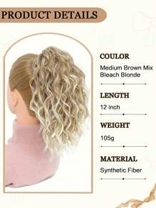 12inch Ponytail Extension Curly Hair Claw Clip Drawstring Ponytail Extensions (Medium Brown Mix Bleach Blonde) Hair Pieces For Women Synthetic Friendly Fiber - Linen Gold - View 2