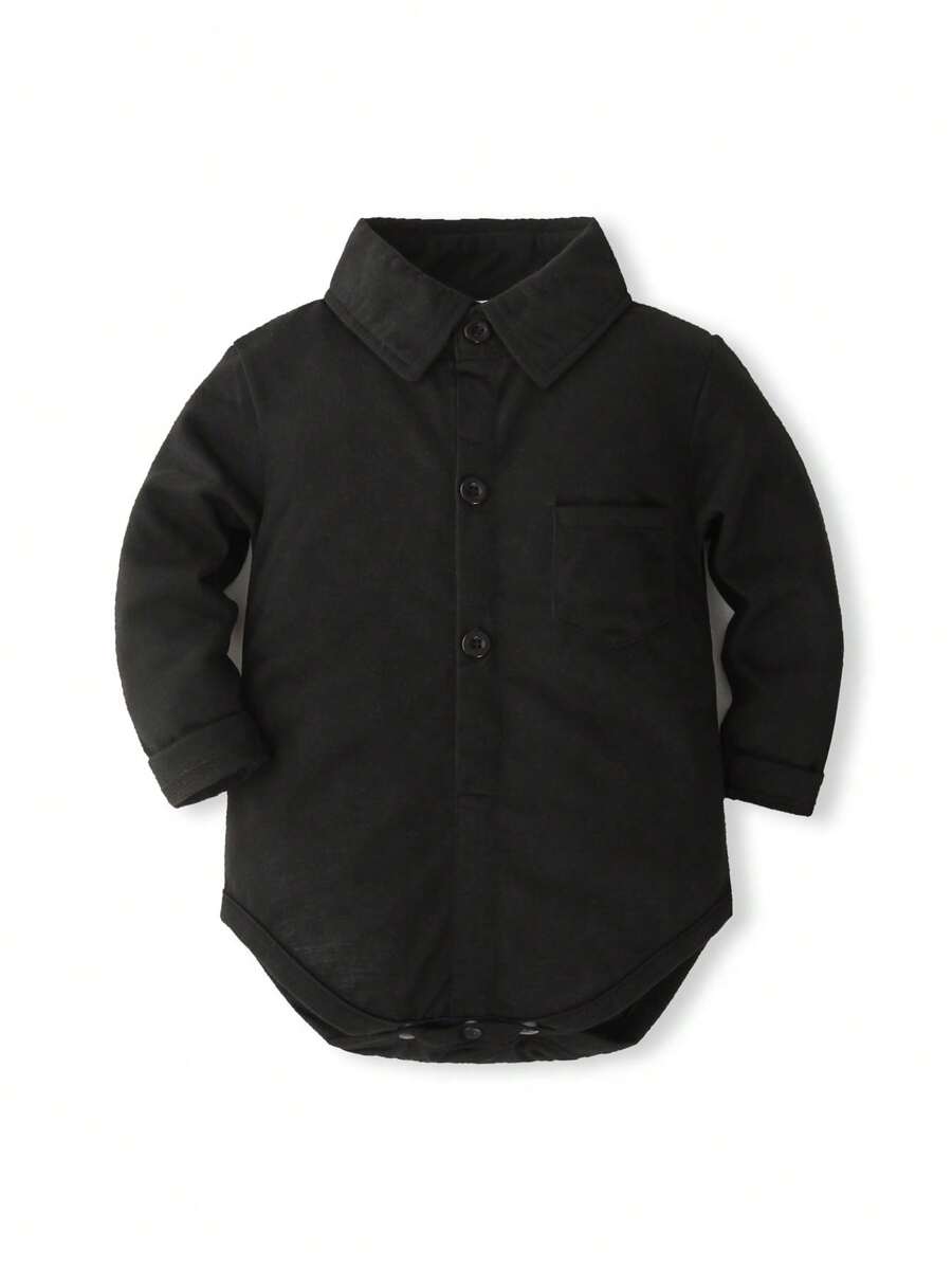 KIMOCAT Infant Solid Color Long Sleeve Bodysuit, Baby Bodysuit - Black - View 1