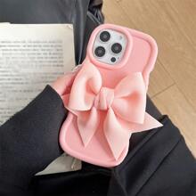 Bow-Knot A Sweet Pink IPhone Case With Big Bowknot & Handy Wrist Strap ,Diy Phone Case Compatible With SAMSUNG IPhone16/7/8/11/12/13/14/15/X/XR/Xs/Plus/Pro/Pro Max/SE2