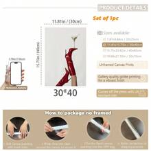 1 件，帆布悬挂，带框装饰画，海报，墙壁艺术，红色靴子马提尼经典，复古时尚主题，红色靴子，酒杯壁挂装饰，适用于家庭办公室、客厅、卧室、浴室、餐厅 - 室内纵向方向 - 送给艺术爱好者和家居装饰爱好者的完美礼物 - 彩色 - 查看 15