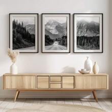 Set Of 3 Black And White Mountain Prints, Nature Wall Arts, Forest Prints, Canvas Posters, Modern Wall Decor, Spring Decor, Indoor Decor, Artwork For Living Room, Bedroom, Home Office, Kitchen, Bar, Cafe, Hallway, Home And Room Decoration, Unframed Gifts Birthday Graduation