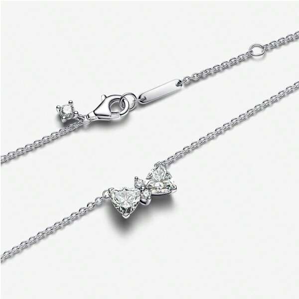 Joyería de plata de ley 925 al 100% adecuada para collar de olla original estilo 1:1, apropiada para que las mujeres hagan joyas, collar de lazo blanco adecuado para regalar en el Día de San Valentín y Navidad a las personas que le gustan
