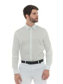 White Slim Long Sleeve Dress Shirt - Green - View 2