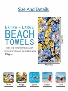 1pc Prachtige Bloemen Stranddeken, Extra Zachte Microvezel Extra Grote Strandhanddoek, Zeer Absorberende Badhanddoek, Geschikt Voor Reizen, Zwembad, Duiken, Surfen, Yoga, Kamperen, Verschillende Maten, Strandaccessoires Zomer, Vakantie