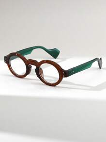 1 Pair Unisex Round Small Frame Thickened Rivet Trim Retro Fashion Casual Street-Style Plain Glass Eyeglasses - Multicolor - View 12