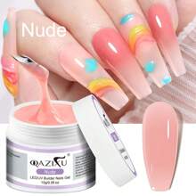 QAZIXU Nude Color 15g Acrylic Uv Extension Nail Gel Pink Extending Varnish Gel Repair Broken Nails Builder Manicure Polish Gel Include :Free 100PCS Nail Forms And Acrylic Nail Brush Pen For Gift Professional Salon Nail Art Kit