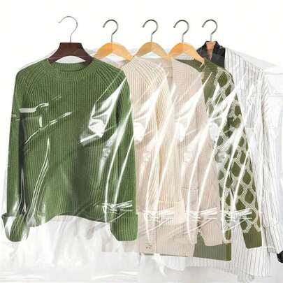 10pcs Garment Dust Covers, Clear Plastic Dry Cleaning Hanging Garment Bags, Reusable Clothes Dust-Proof Covers For Home Use