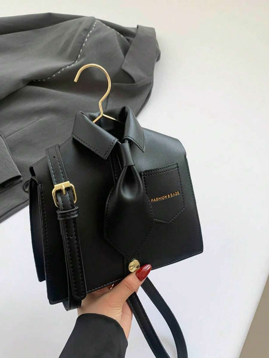 Unique Quirky Shirt Collar Shaped Women's Fashion Black Flap Crossbody Bag & Phone Pouch, Fun Gift - Black - View 1