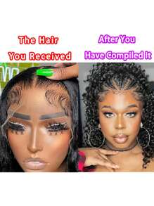 Ready To Go 13X4 Lace Front Wigs Human Hair Kinky Curly Bob Wigs For Women Pre Plucked Pre Braided Natural Hairline Deep Wave Lace Front Wigs 200% Density 16 Inch Natural Black Color - Natural Black - 查看 7