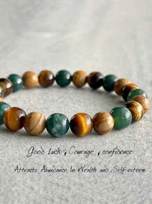 8mm Green Moss Agate Abundance And Prosperity Bracelet Tiger Eye Good Luck And Success, Courage, Focus, Energy Healing Spiritual Jewelry Gift For Women Men