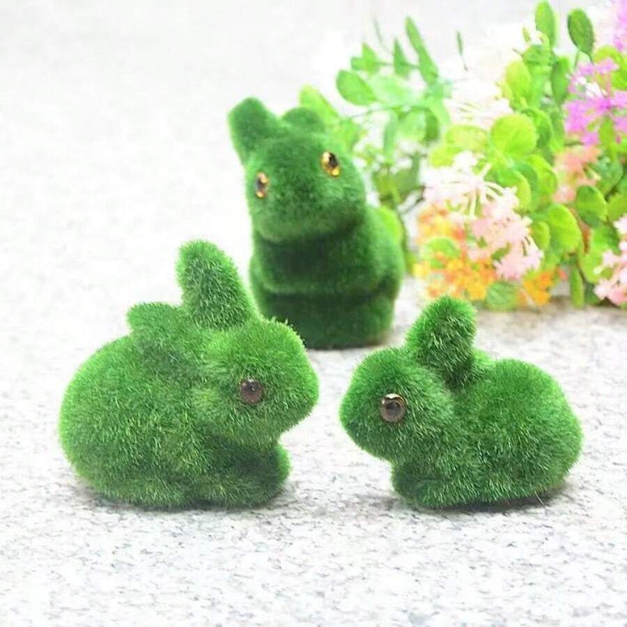 復活節泡沫植絨兔子居家客廳廚房氛圍裝扮裝飾節日用品 - 綠色 - 查看 1