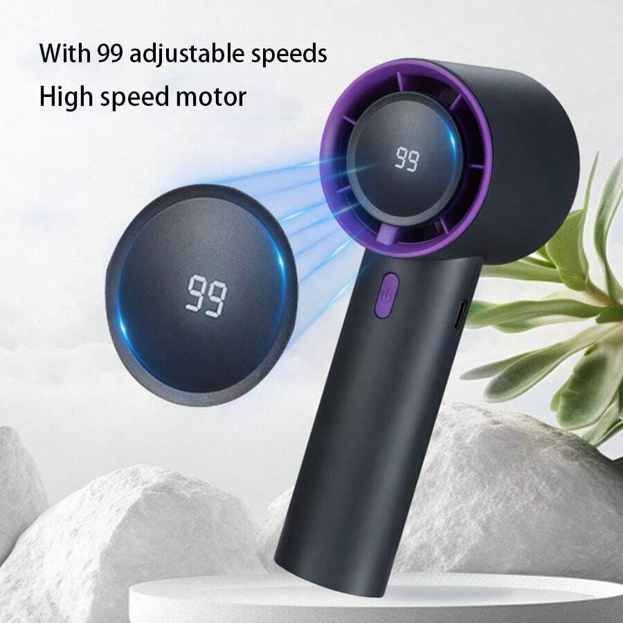 Portable High Speed Handheld Fan, USB Rapid Charging, Digital Display 99 Adjustable Speeds, Compact Yet Powerful Cooling, Suitable For Office Desk And Outdoor Use, Portable Fan