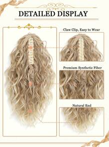 12inch Ponytail Extension Curly Hair Claw Clip Drawstring Ponytail Extensions (Medium Brown Mix Bleach Blonde) Hair Pieces For Women Synthetic Friendly Fiber - Linen Gold - View 4