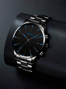 3 件/套男士时尚手表套装：不锈钢表带、圆形表壳、商务石英表、礼品