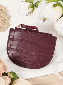 Burgundy Bag Charry Red Bag Wine Red Bag, And Functional Semi-Circle Women's Card Holder With Crocodile Texture, Multi-Card Slots For Credit Card, Bank Card, And ID Card Storage, Zipper Closure For Secure Coin And Card Storage, Ultra-Thin And Lightweight Design For Easy Carry, Ideal For Shopping, Travel, And Daily Use, Perfect Gift For Girlfriend, Mother, Or Teacher