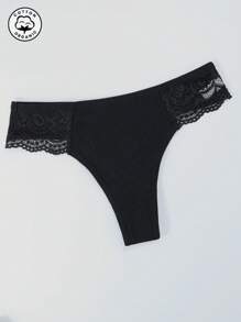 8Pcs/Set Women's Cotton Thongs Panties Underwear Comfortable Breathable Female Sexy Lace Lingerie Splice - 黑色 - 查看 6