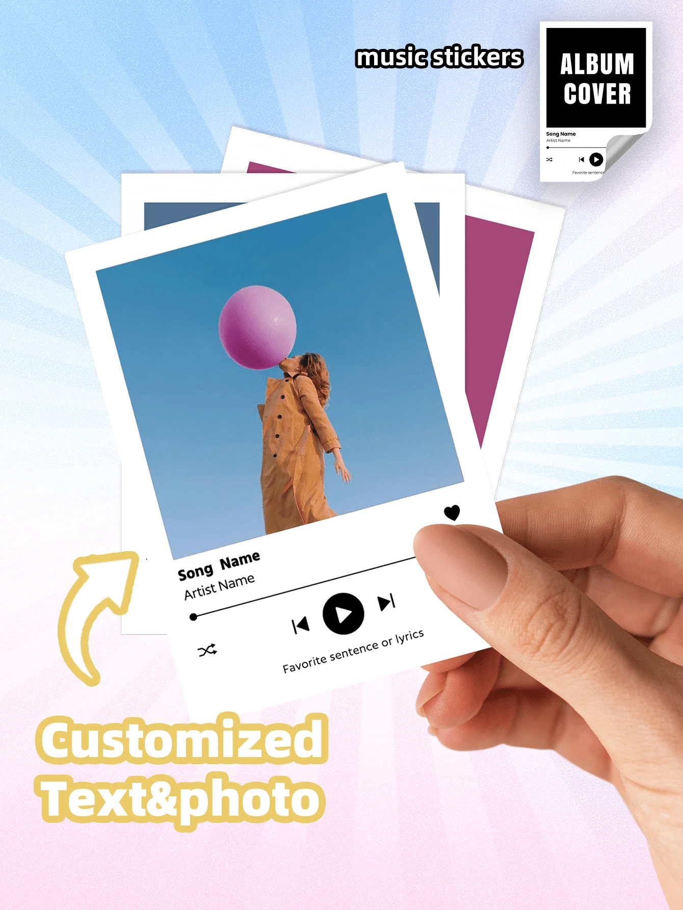 1-6pcs Customized Song/Music Photo Stickers, Personalized Name Stickers, Custom Waterproof Vinyl Stickers For Laptop, Water Bottle, Phone Case, Product Decoration - Multicolor - View 1