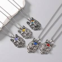 1 件不锈钢狼头与邪眼吊坠项链，休闲吊坠项链，适合日常佩戴 - 狼頭 - 查看 1