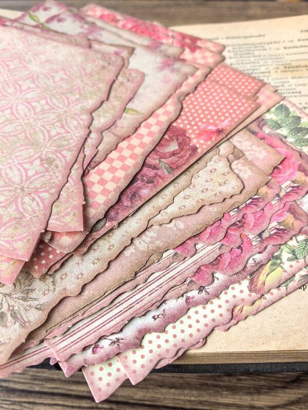 30pcs/60pcs/Pack Vintage Floral Memo Pads With Burnt Edges, Decorative Stationery Paper