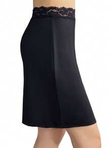 Elegant Lace Trim Solid Skirt, Side Split Half Slips Petticoat, Women's Underwear & Shapewear