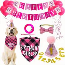 1 Set Pet Birthday Party Decorations, Including Pet Bandana, Birthday Hat, Banners, And Bow Tie For Male & Female Pets, Pet Birthday Celebration & Decoration