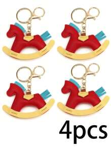 1 Piece/4 Pieces Leather Key Chains With Women Pendant, Cartoon Horse Swaying Key Chains, Creative Wealth Horse Pendant, Cute Animal Accessories, Decorations, Gifts, Bag Decorations, Cute Little Horse Key Chains - Soft Brown Faux Leather, Suitable For Mother's Day And Father's Day Gifts, Car Key Accessories, Bag Decorations