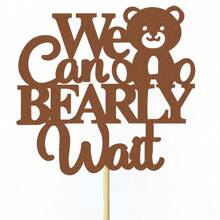 12/24 Stücke "Wir können es kaum erwarten" Thema Cupcake Topper, Glitzer Bär Cupcake Picks, geeignet für Gender Reveal Thema Geburtstagsparty Kuchen Dekoration, Braun - Verschiedenfarbig - Übersicht 5