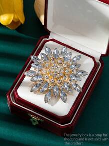 1 件奢华水晶向日葵胸针，合金金属镶嵌水钻，夸张设计，适合衣服、夹克配饰