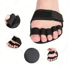 1 Pair Adjustable 5-Finger Forefoot Pads, Polyester Fiber Dance & Yoga Cushions, Hand-Washable Strap Design, Black - Size L - View 2