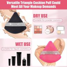 12/6/3 Pcs Luxurious Diamond Powder Puffs - Soft, Dual-Sided Velvet & Suede Texture,Triangle Makeup Puffs, Soft Air Cushion Sponge With Rhinestone Accents, Wet Dry Cosmetic Foundation Blender Makeup Sponge For Under Eye,Foundation Application, Gentle On All Skin Types, Shiny Rhinestone Gift