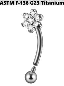 1件钛金蝴蝶耳骨穿孔锆石皇冠眉脐环花朵弧形耳骨杠铃耳骨耳钉穿孔 - 鈦原色 - 查看 16