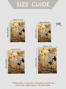 1 件无框帆布艺术 - 现代抽象鹤与花枝设计，优雅的金色色调背景，适用于客厅或卧室装饰，卧室墙壁艺术 | 优雅墙壁帆布 | 金色色调设计