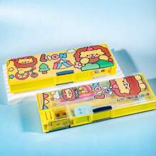 1 pieza Nueva caja de papelería con diseño de dibujos animados, herramienta de estudio con luz nocturna + caja de almacenamiento con múltiples compartimentos, gran capacidad, diseño de doble capa, caja de almacenamiento multifuncional, útiles escolares, estuche de lápices, mochila escolar