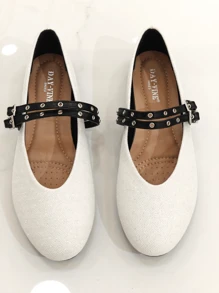 RevReaL Glitter Mary Jane Flats With Double Straps - White - View 4