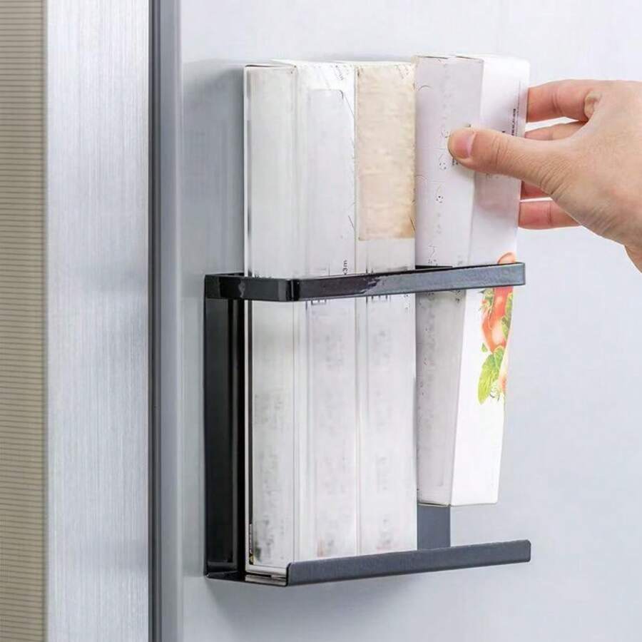 1pc Magnetic Refrigerator Side Hanger, Multifunctional Iron Storage Rack For Cling Film, No-Drill