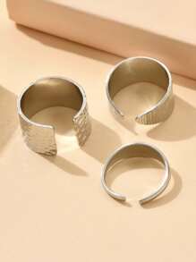 Bộ 3 chiếc nhẫn hở họa tiết bất đối xứng sang trọng cổ điển, thép không gỉ mạ vàng 18K, không phai màu, phụ kiện cho phụ nữ đeo hàng ngày - Vàng - Xem 8