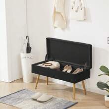 Storage Bench Modern Entryway Bench End Of Bed Bench Ottoman Upholstered Velvet Bedroom Benches For Foot Of Bed Tufted Bench Footrest Stool With Golden Legs 32" Black