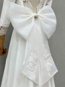 1件白色欧根纱蝴蝶结后背长丝带蕾丝装饰腰带情人节配饰 - 彩色 - 查看 5