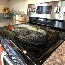 1pc Rooster Station Skateboard Pattern Rubber Stove Protection Pad, 28.3 X 20.5 Inches, Anti Slip, Heat-Resistant Synthetic Cover Electric Glass Stove, Scratch Resistant, Multifunctional Flat Top Oven, Washing Machine, Mouse Pad, Kitchen Decoration