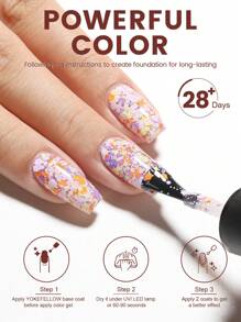 YOKEFELLOW 10ML 亮片凝胶指甲油，不对称五角形圆形彩色亮片春夏花园风格粉色橙色紫色蓝色指甲油可浸泡 UV LED 适用于美甲沙龙 DIY 在家适合女士女孩 2025 新品