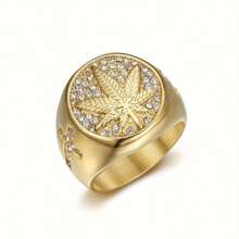 Anillo de hombre estilo Hip Hop con hoja de arce y Strass - Anillo individual de aleación estilo Hip Hop con mosaico de Strass, sin chapado, joya de moda declarativa - Para hombre - Adecuado para fiestas y uso diario - Regalo perfecto para amantes de la moda