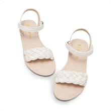 Girls Sandals Classic Open Toe Braided Flat Sandals Summer Dress Shoes - 杏色 - 查看 7
