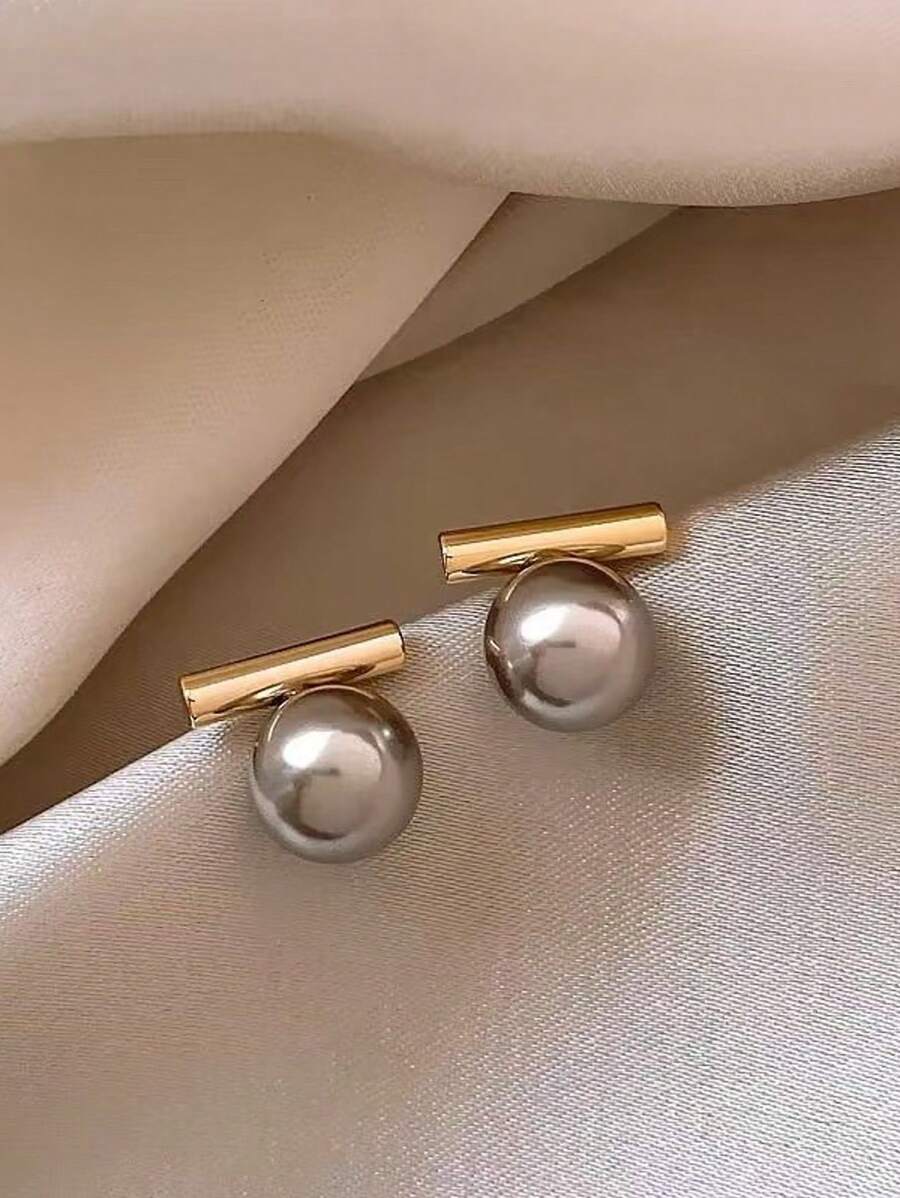 1 par de pendientes de perla gris de diseño vintage elegante y de alta gama para mujeres