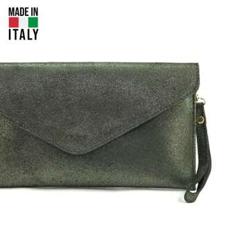 Glansigt glitterkuvertpåse – tillverkad i Italien, äkta kalvskinn, elegant enkelhet