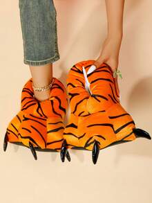 Zapatillas de peluche para mujer con diseño de garra animal, para otoño/invierno, calientes y suaves con diseño de dibujos animados, novedad de zapatillas peludas y adorables, zapatos de interior silenciosos