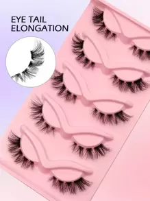 Asiteo 5 Pairs Wispy Cat Eye False Eyelashes, Clear Band, Natural, Comfortable, Fluffy Soft, Reusable, And Lightweight For A Dramatic Eye Makeup Look - Perfect For Everyday Wear, Parties, And Special Occasions - 眼尾拉長款 - 查看 6
