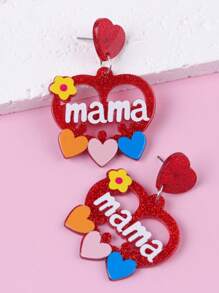 1 Pair Minimalist Mother's Day Pink Hollow Heart Acrylic Earrings, Creative Design For Women