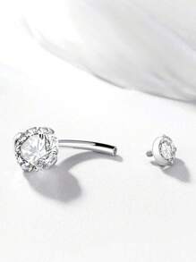 14G 肚脐环 医用不锈钢 圆形方晶锆石 肚脐杠铃肚脐环 女士 - 銀色 - 查看 14